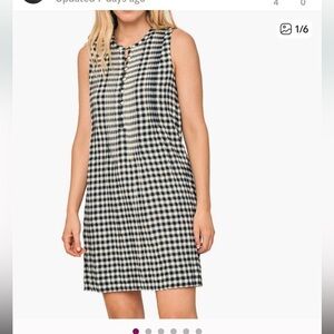 Faherty Isha Gingham Sleeveless Dress Black & White Organic Cotton NWT Size M